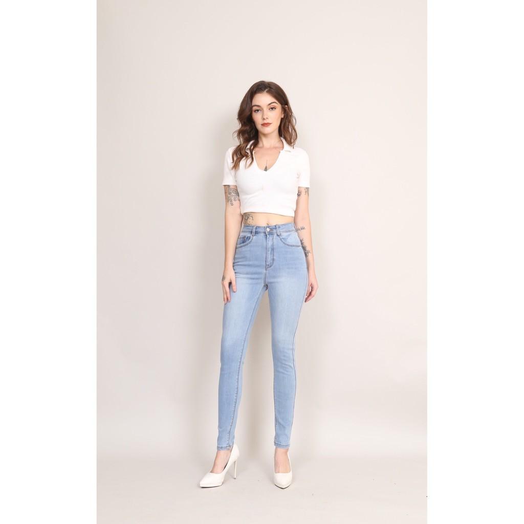 Quần Jean Nữ Skinny lưng cao co giãn trơn Nhiều Màu CT JEANS