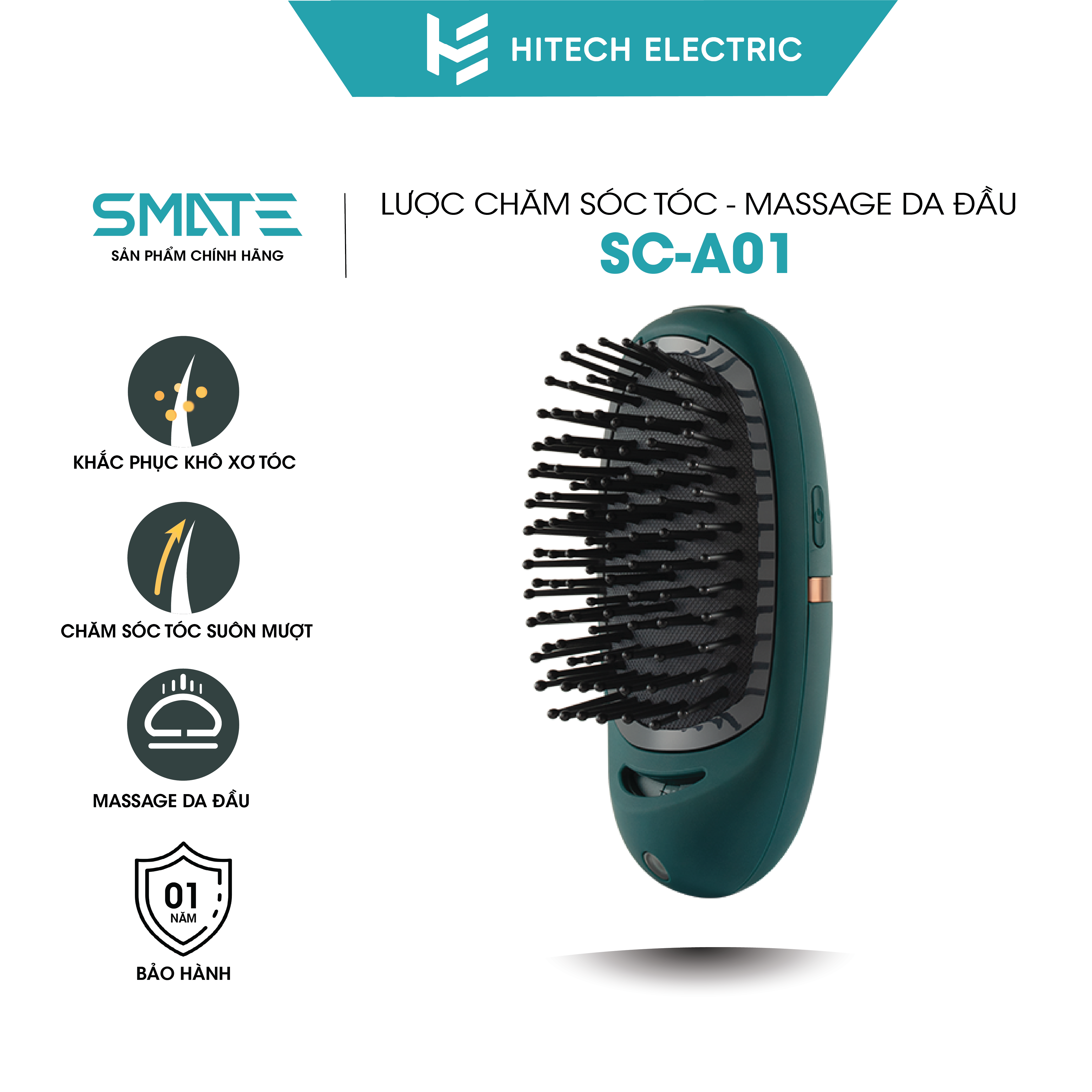 Lược Chăm Sóc Tóc Massage Da Đầu Smate SC-A01 - Giúp Tóc Suôn Mượt Óng Ả Giảm Xơ Rối Và Dầu Trên Da Đầu Công Nghệ Ion Âm