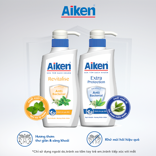 Aiken Combo 2 Sữa Tắm Sạch Khuẩn Chiết Xuất Bạc Hà Và Trà Xanh Thiên Nhiên 850g/Chai
