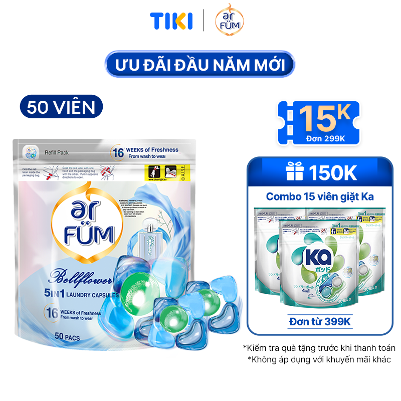 Viên giặt xả arFUM 5 trong 1 MỚI, tinh dầu nước hóa lưu hương lâu 16 tuần, khử khuẩn 99% -