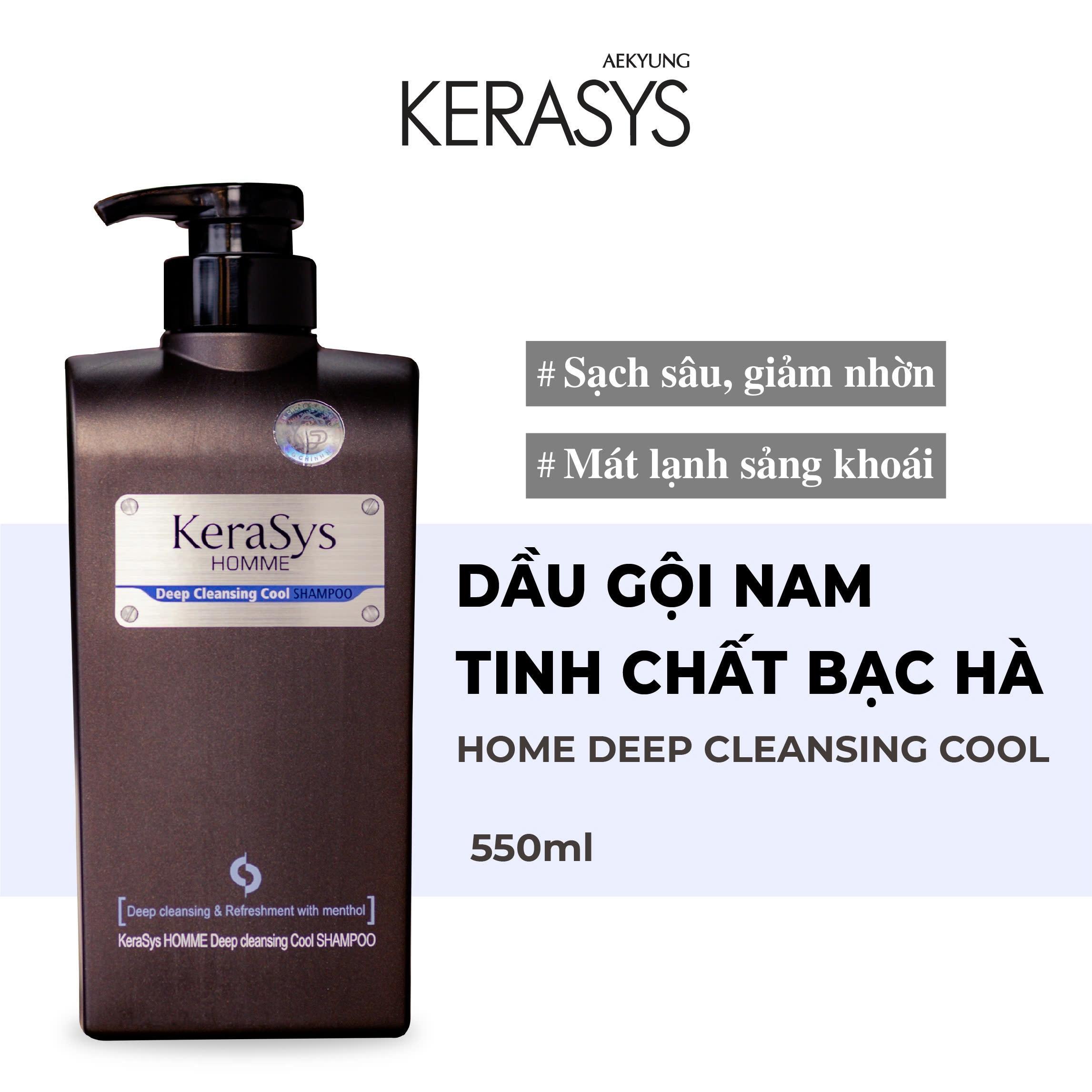Dầu gội nam cao cấp Hàn Quốc Kerasys homme deep cleansing cool - Nam (bạc hà) (Tinh chất bạc hà mát lạnh, tạo nếp tóc) 550ml
