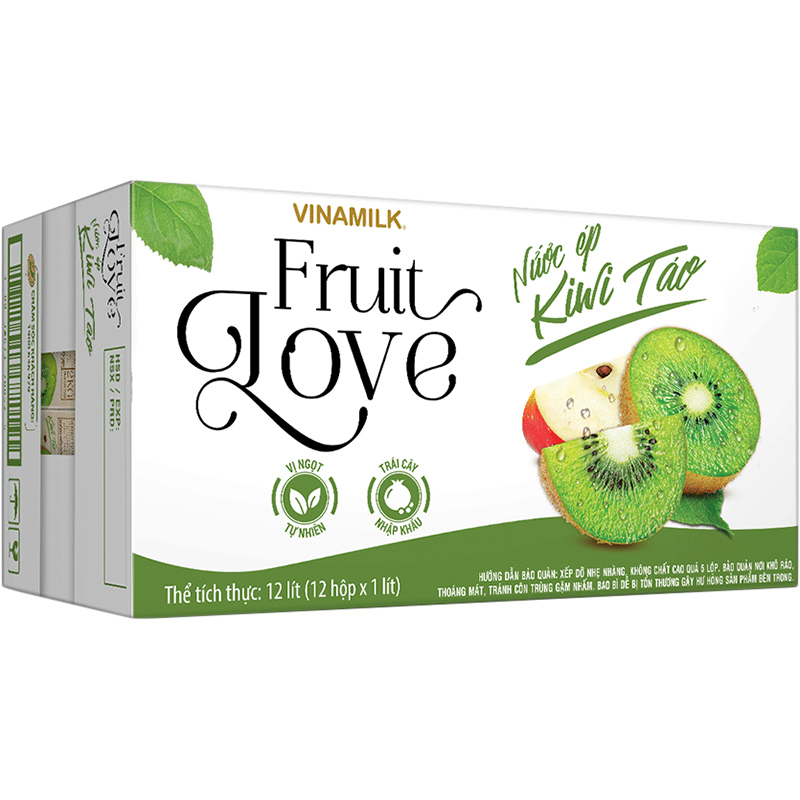 Thùng 12 hộp nước trái cây cao cấp Fruit Love VINAMILK Kiwi Táo