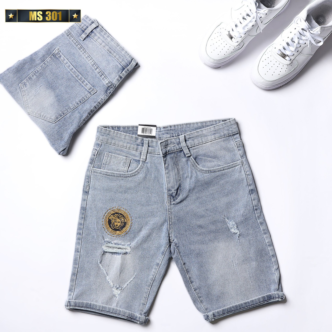 Quần short jean nam co giãn màu xanh rách, quần sọt nam mẫu mới chất denim cao cấp thời trang Benny Fashion - MQ301