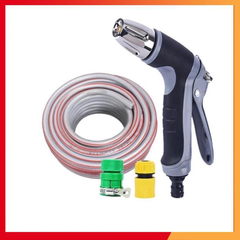 Bộ dây vòi xịt nước rửa xe, tưới cây,tăng áp 3 lần cút nhựa nối nhựa vàng loại 7-10m 206817