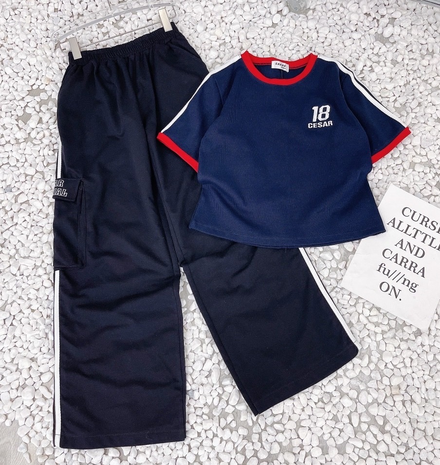 SET QUẦN THUN DÀI ỐNG RỘNG LƯNG CAO TÚI HỘP + ÁO CROPTOP TRƠN BABY TEE CƠ BẢN BASIC XANH ĐEN THỂ THAO DẠO PHỐ ĐI CHƠI ĐI BIỂN