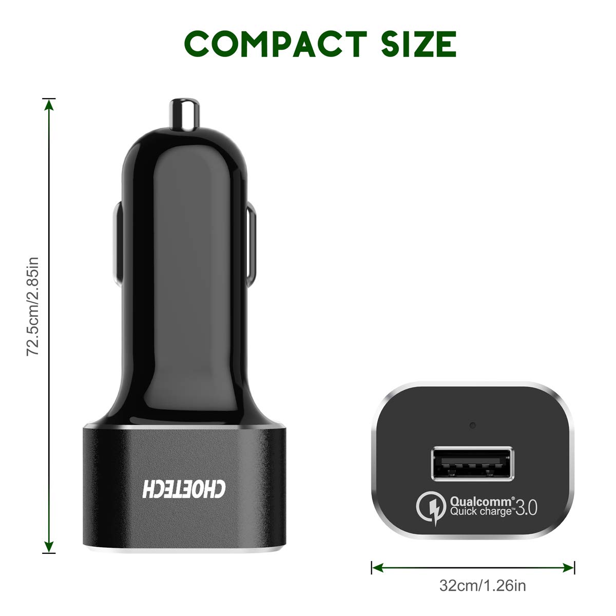 Tẩu củ sạc nhanh kiêm dây sạc Type-c hiệu CHOETECH cho xe hơi ô tô trang bị công suất 30W, Quick Charge 3.0 / PD, Cổng USB & dây sạc Type-C - hàng chính hãng