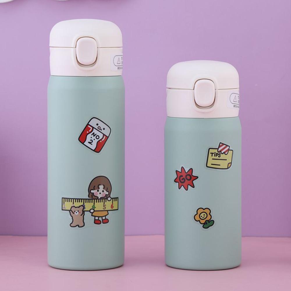 350/480Ml Giữ Nhiệt Cốc Tập Uống Có Ống Hút Nắp Inox Cách Nhiệt Thẳng Cốc Giữ Nhiệt Cô Gái Dễ Thương Dán Nước bình