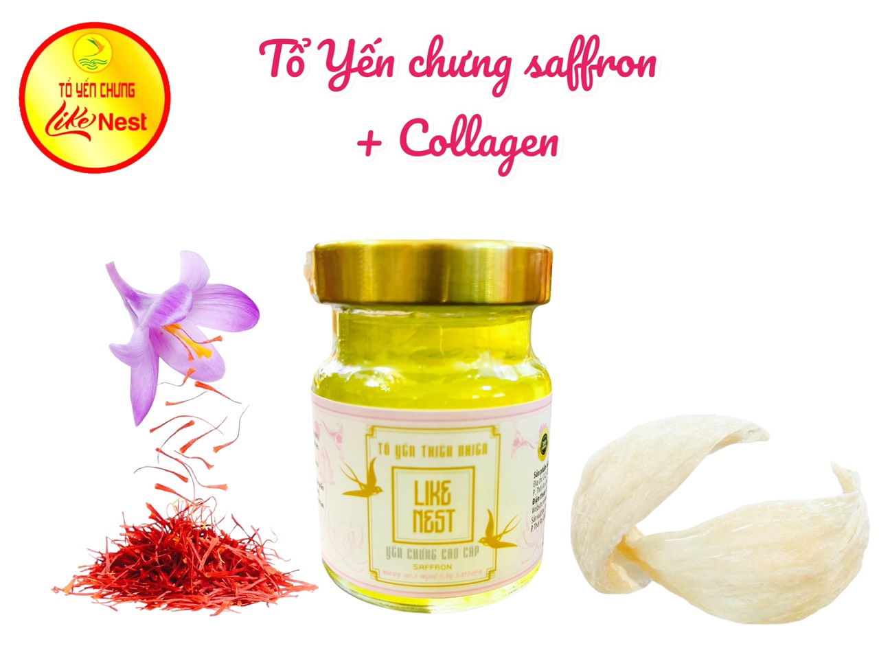 [Giỏ Quà 10 Hủ Tặng 2] Yến Mix Collagen Saffron Like Nest 30% Yến Nguyên Chất