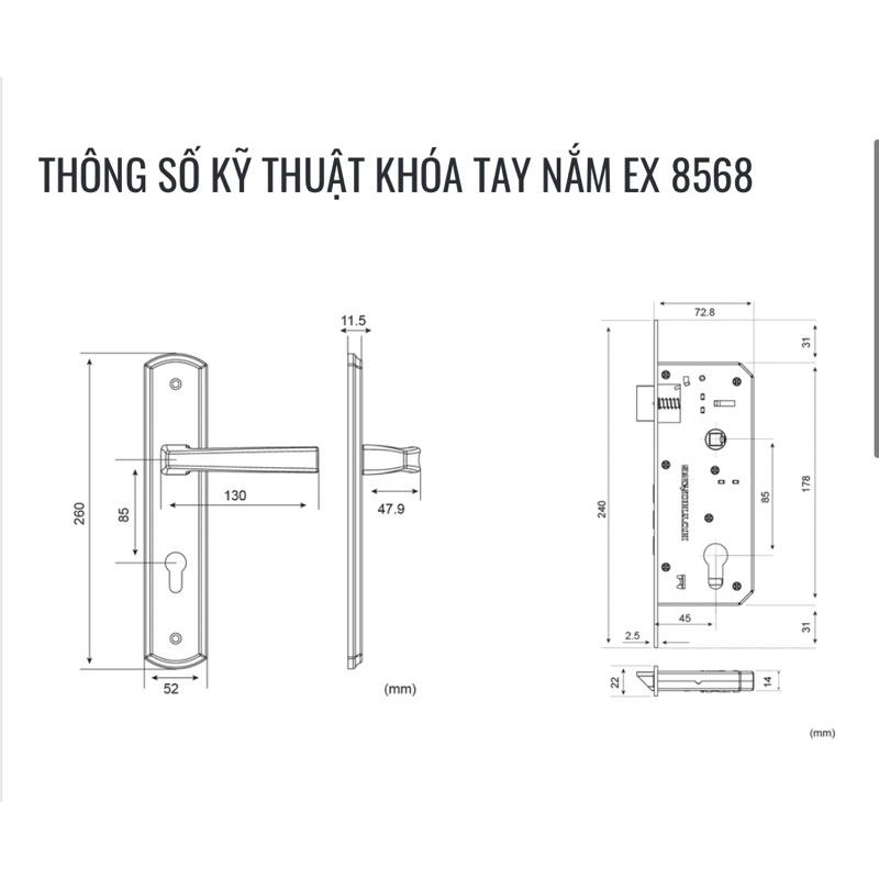 Bộ khóa tay gạt cửa đi huy hoàng EX 8568