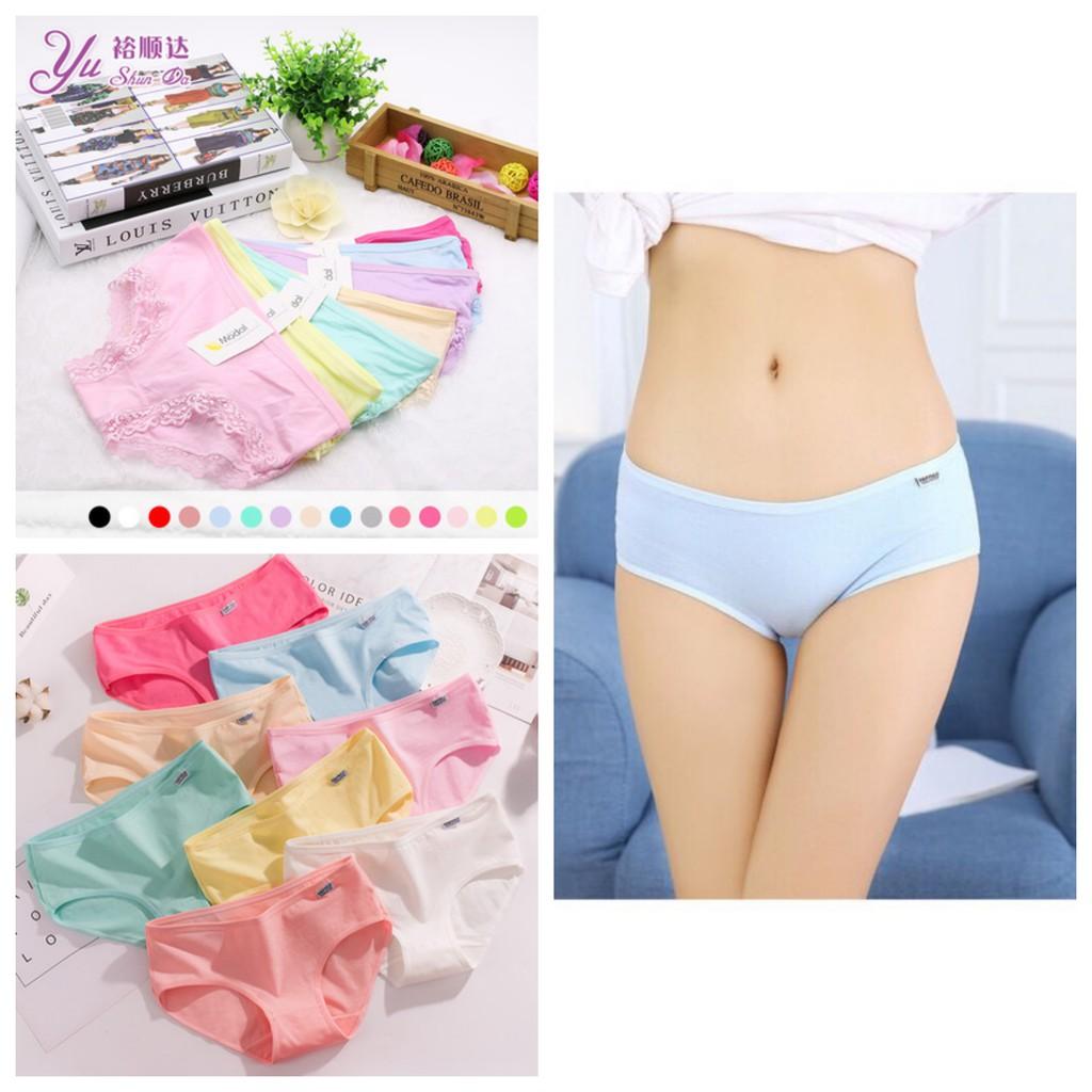 Combo 10 quần lót Cotton trơn Pulo + ren Free Size Cao Cấp