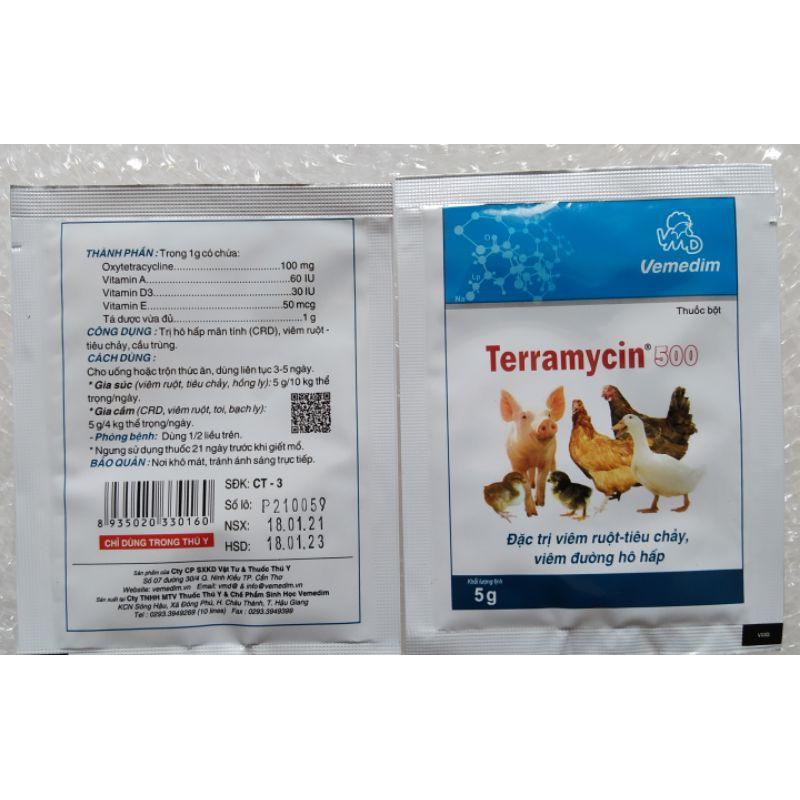 1 gói terramycin 500 tr.ị viê.m ruộ.t, tiê.u ch.ảy, viê.m đường h.ô hấ.p cho chim,vẹt, yến phụng,gà,vịt,heo