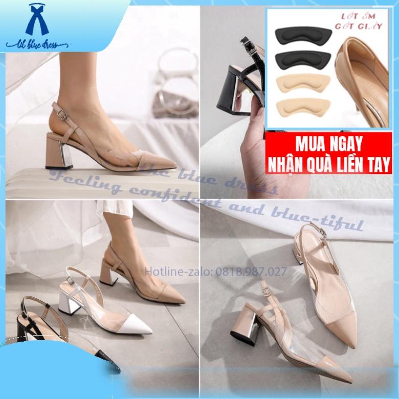 QUẢNG CHÂU Giày cao gót Slingback phối mica gót ánh bạc tốt giá rẻ đẹp s