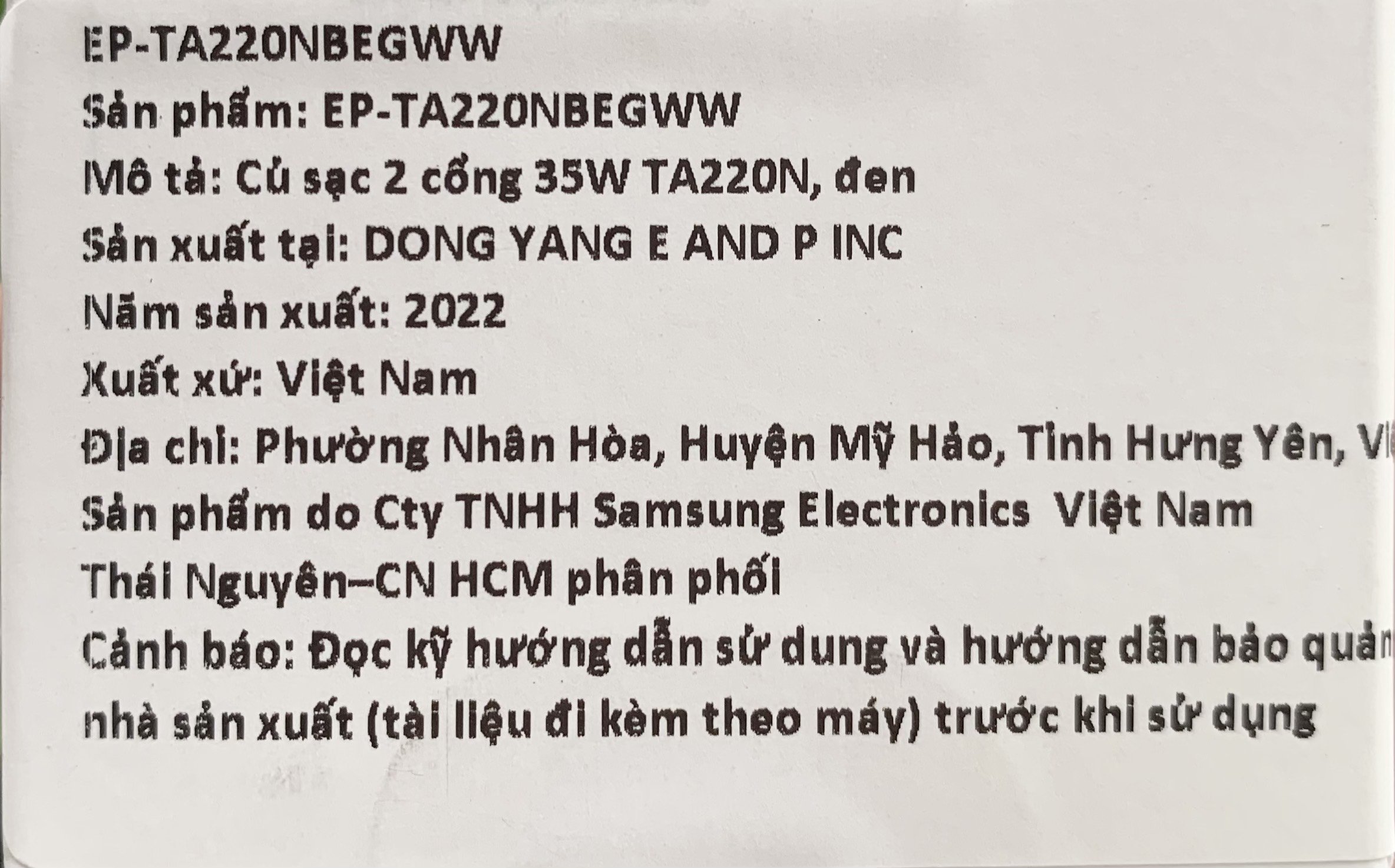 Sạc nhanh Samsung 35W (Không kèm cáp) EP-TA220N - Hàng Chính Hãng