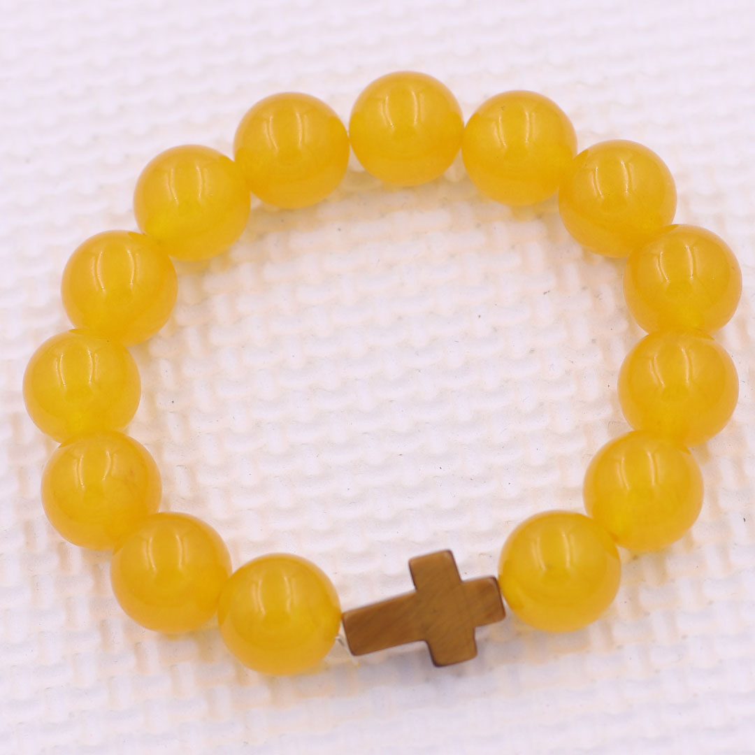 Vòng tay chuỗi hạt Đá Thạch anh Vàng Charm Thánh giá Đá Mắt hổ - Chuỗi tay Phong thủy Size 8/10/12/14mm - Hợp mệnh Kim, Thổ