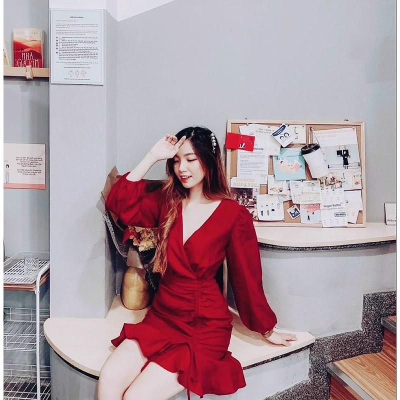 Đầm váy đi tiệc tay dài rút dây 2 màu