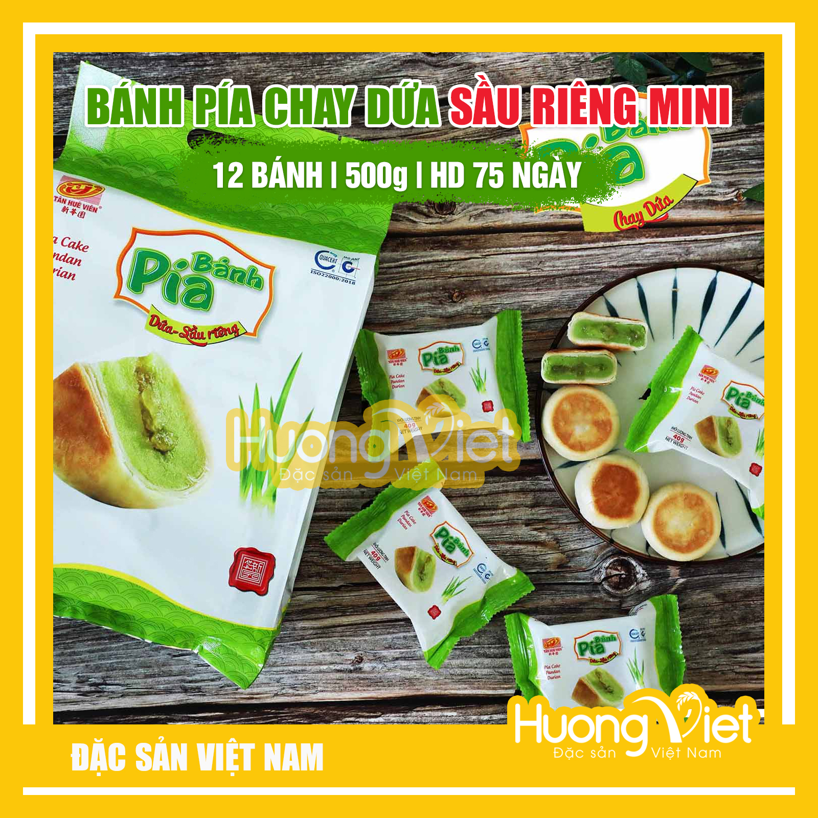 Đặc Sản Sóc Trăng - Bánh Pía Chay Dứa Sầu Riêng Mini, Bánh Pía Không Trứng Tân Huê Viên 500G, Đặc Sản Sóc Trăng [Túi 12 Bánh]