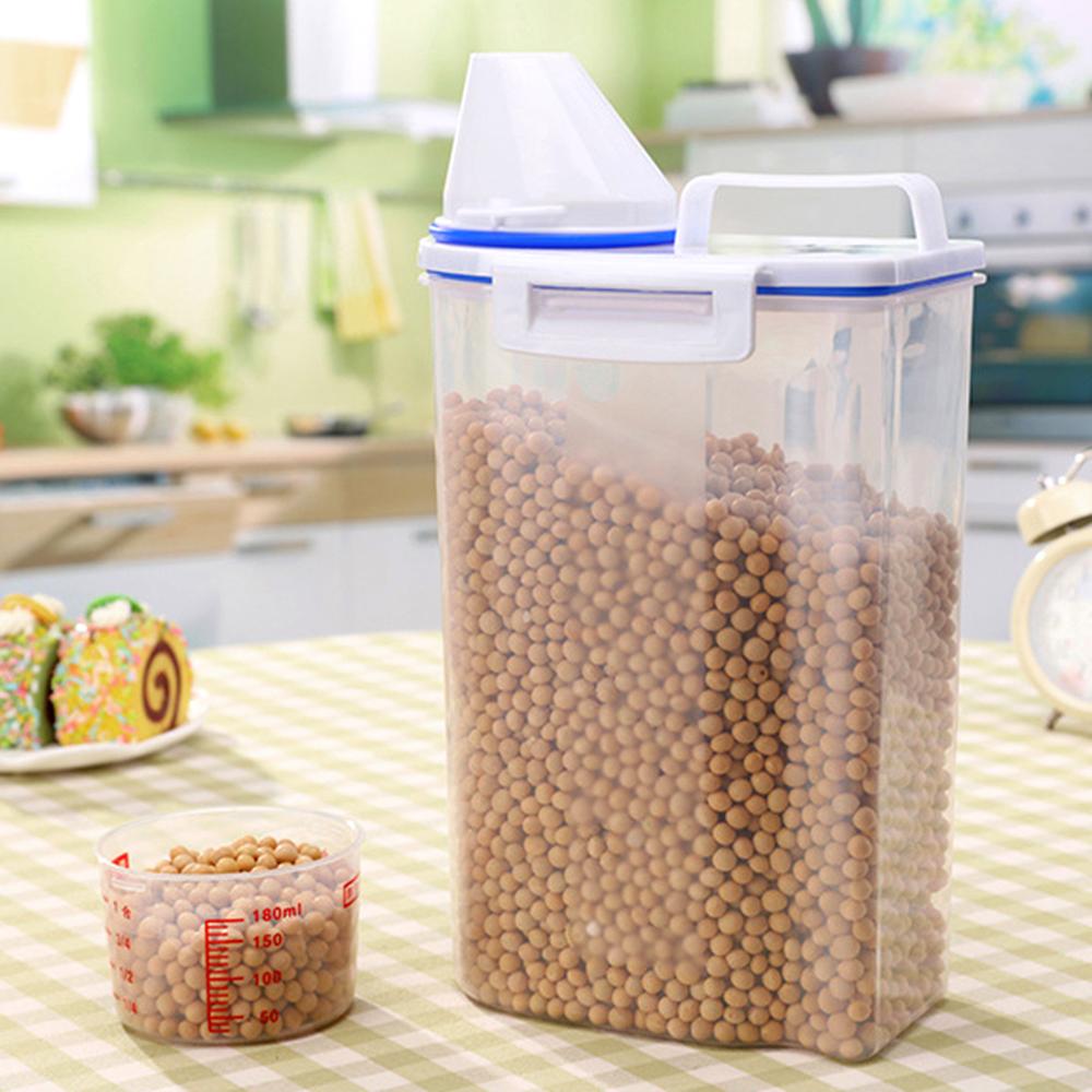 2L Rice Storage Container with Measuring Cup Transparent Sealed Food Storage Containers for Grain Cereal Soybean