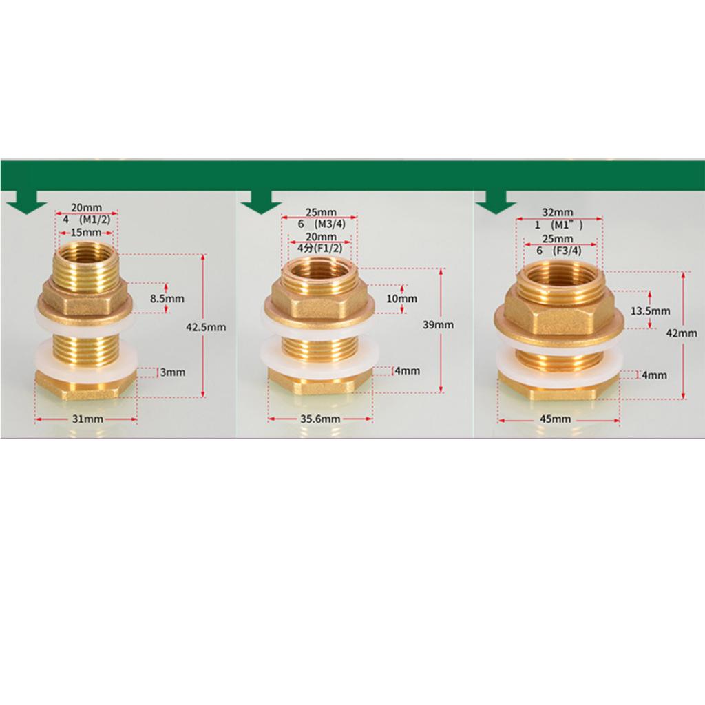 Brass Water Tank Hose Tube Pipe Connector Adapter Fittings with Gasket