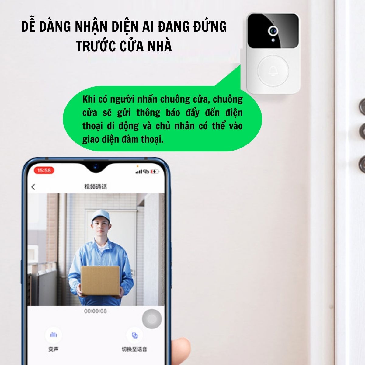 Chuông cửa camera không dây thông minh CTFAST X9- Hỗ trợ video call, thông báo điều khiển từ xa qua app