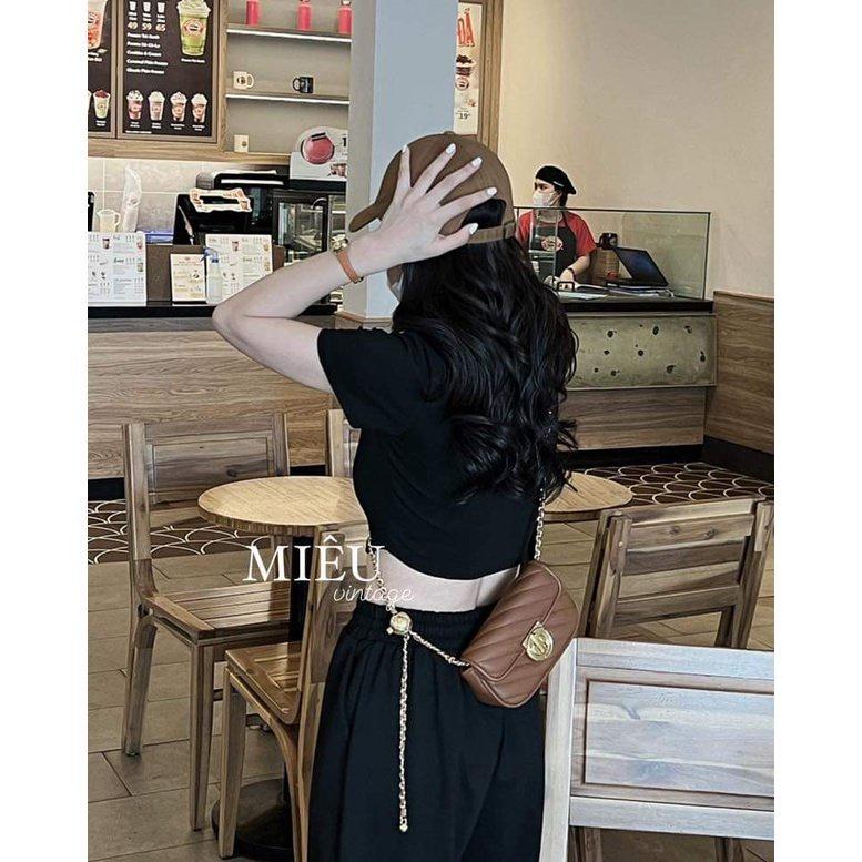 Set Bộ Áo Croptop Quần Jogger Nữ Thể Thao Set Áo Cộc Tay Quần Thun Ống Rộng 2 Màu Siêu Xinh