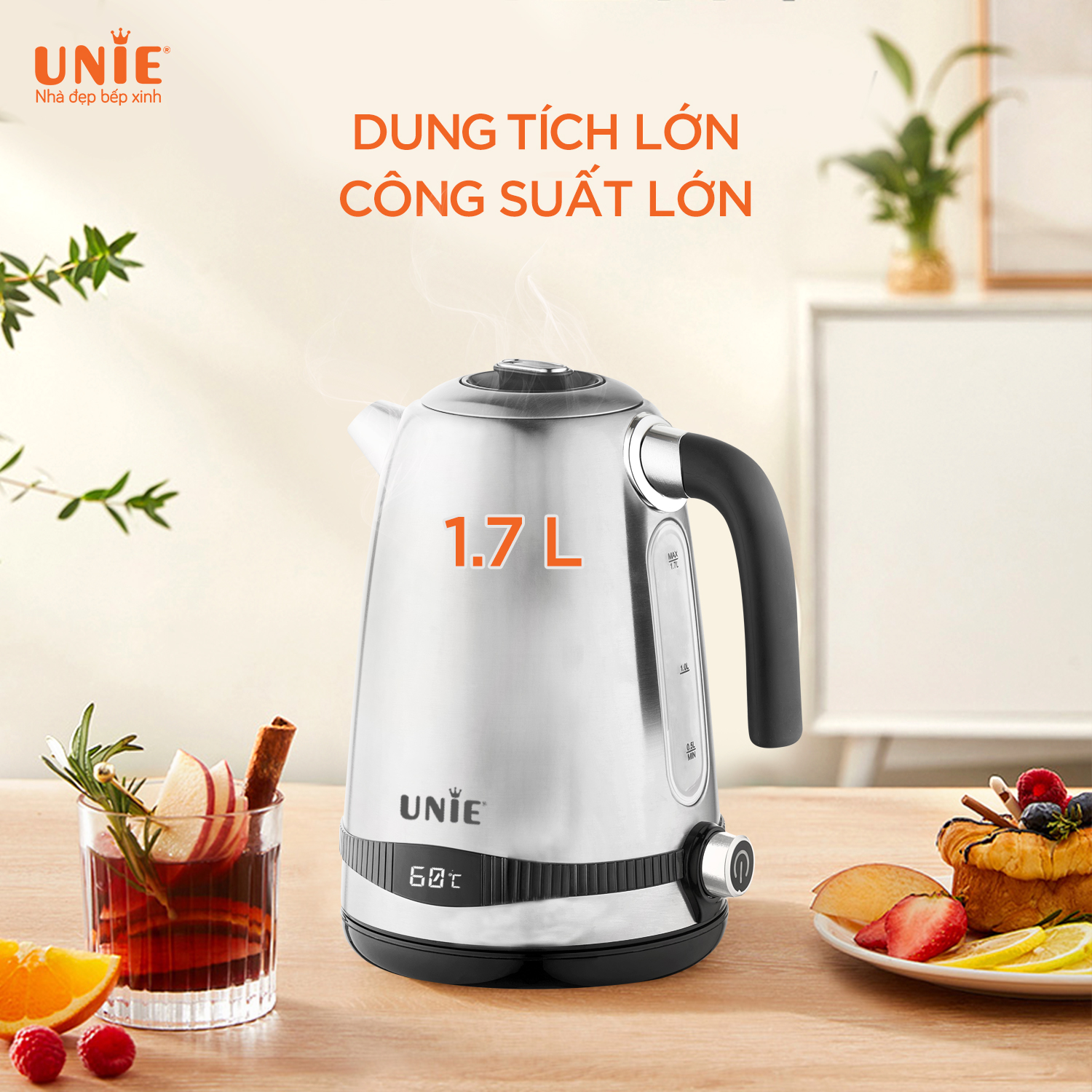 Ấm Đun Siêu Tốc Unie 1.7Lit UEK1762C, Công Suất 2200W , Hàng Chính Hãng