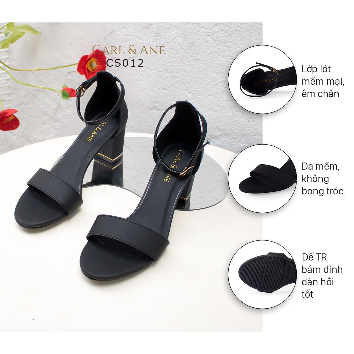 Giày sandal cao gót Erosska thời trang mũi hở quai ngang cao 7cm CS008