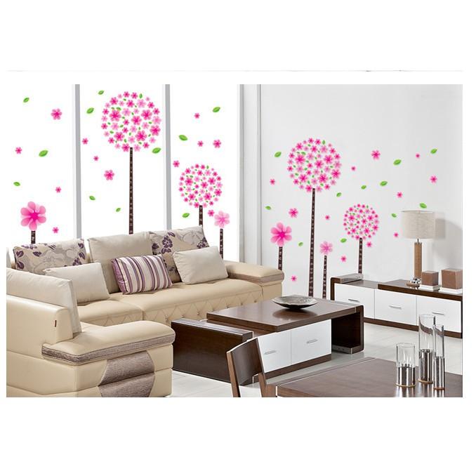 Decal dán tường 2 cây hoa màu hồng