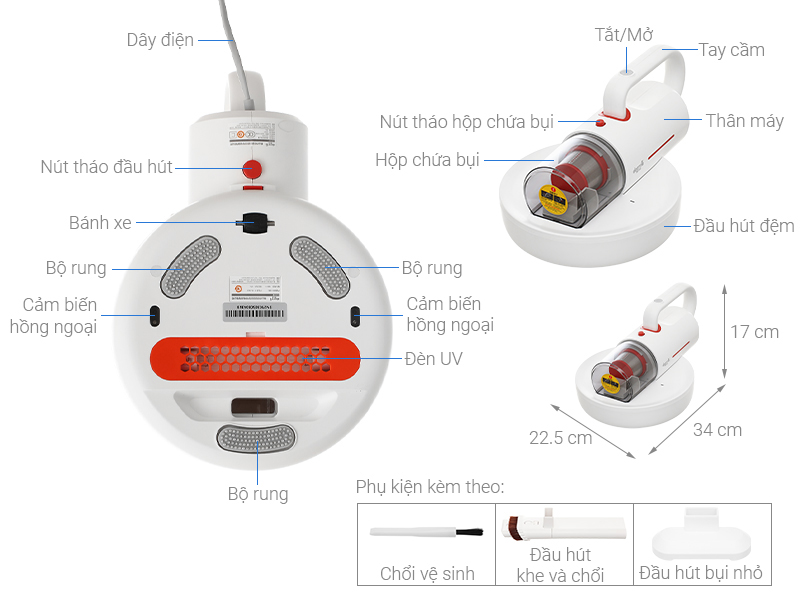 Máy hút bụi nệm giường Sothing DEM-CM1300 công suất 350w, khử khuẩn tia UV tới 99,99% vi khuẩn- Hàng chính hãng