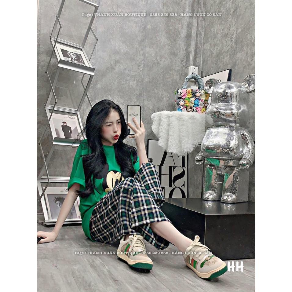 Set bộ nữ áo mickey + quần suông kẻ caro bigsize dễ thương cute