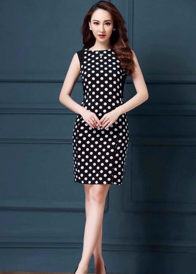 Đầm chấm bi công sở sát nách quý phái - DCS01
