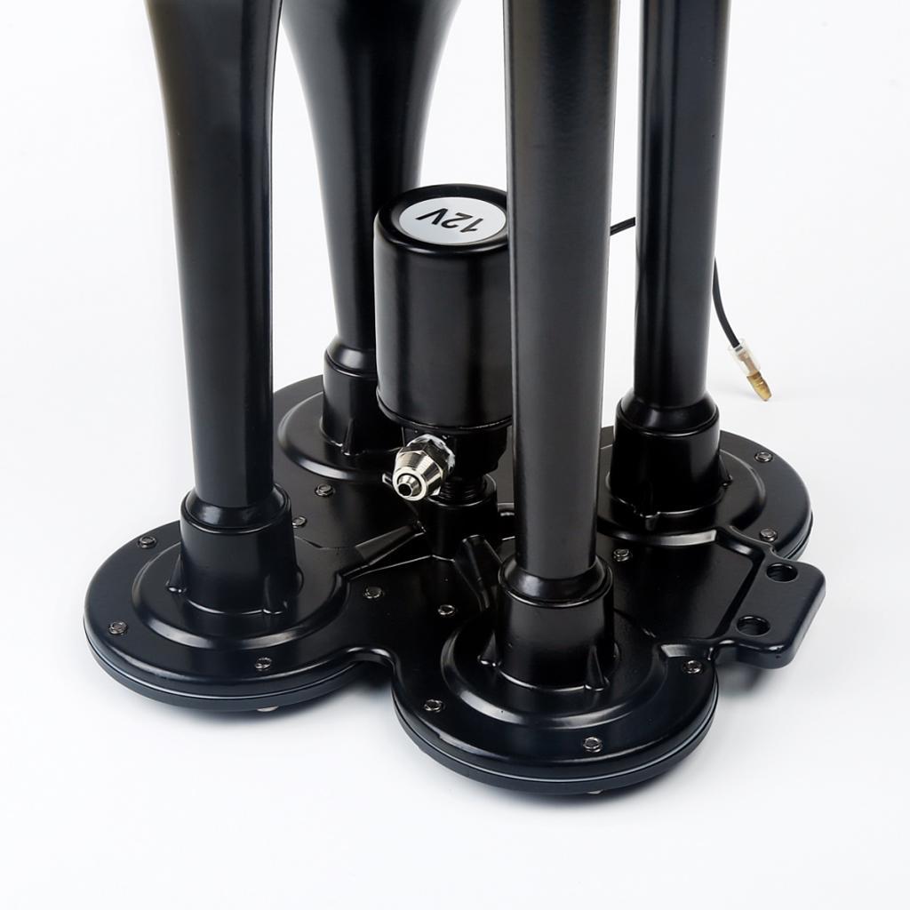 Loud 150dB 4/Four Trumpet Train Air Horn With 12V Electric Solenoid Black