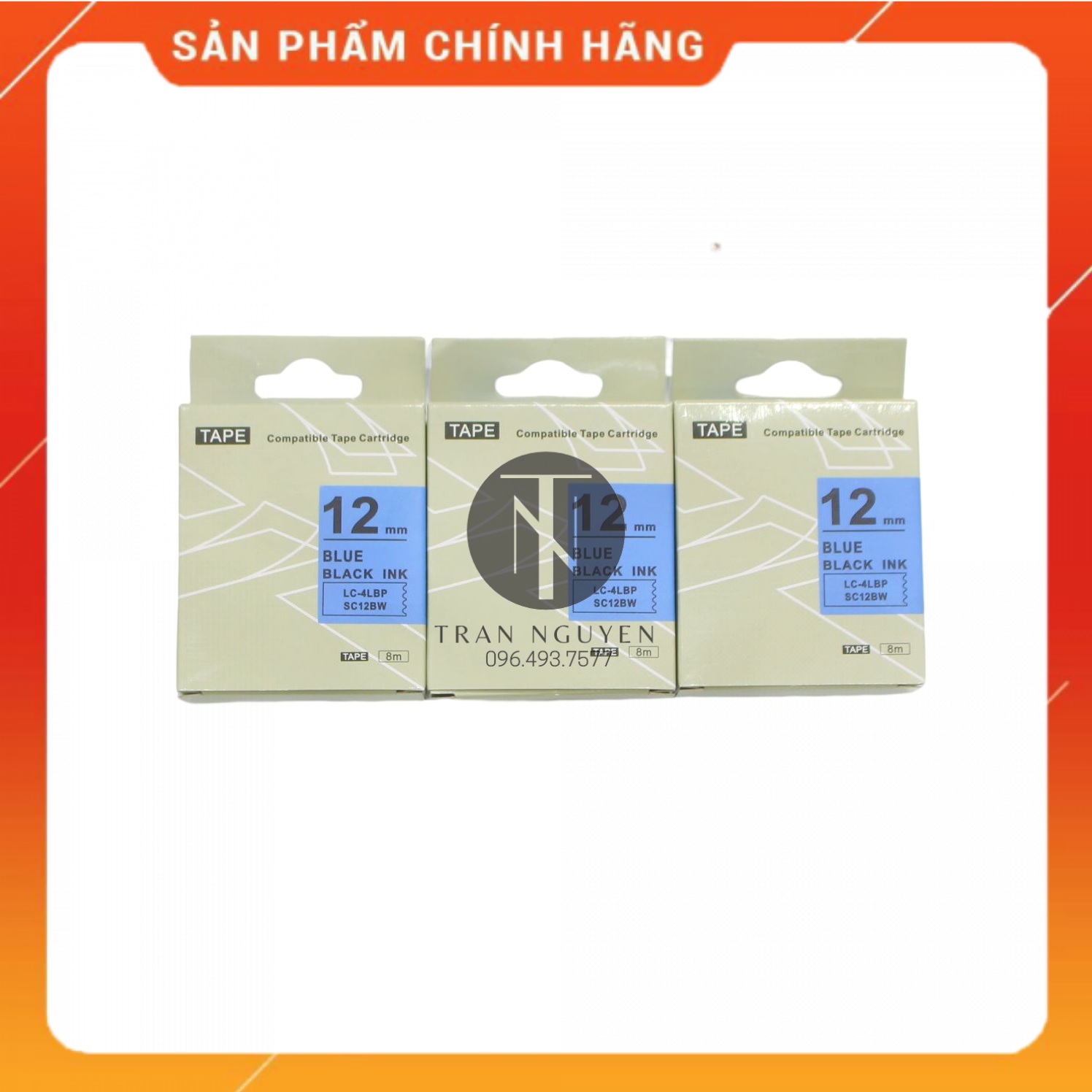 Nhãn in Tepra SC12BW - Chữ đen nền dương 12mm x 8m - Hàng nhập khẩu