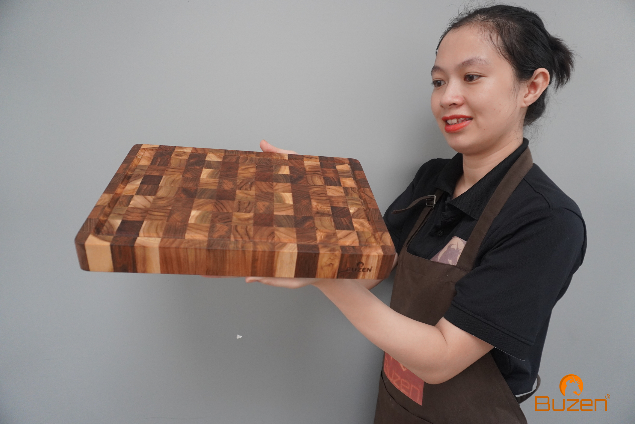 Thớt Gỗ Teak BUZEN Cao Cấp 35x25x3.8cm - Thớt gỗ Cứng Dày có rãnh chống tràn đặc biệt dùng làm khay phục vụ các món nướng BBQ