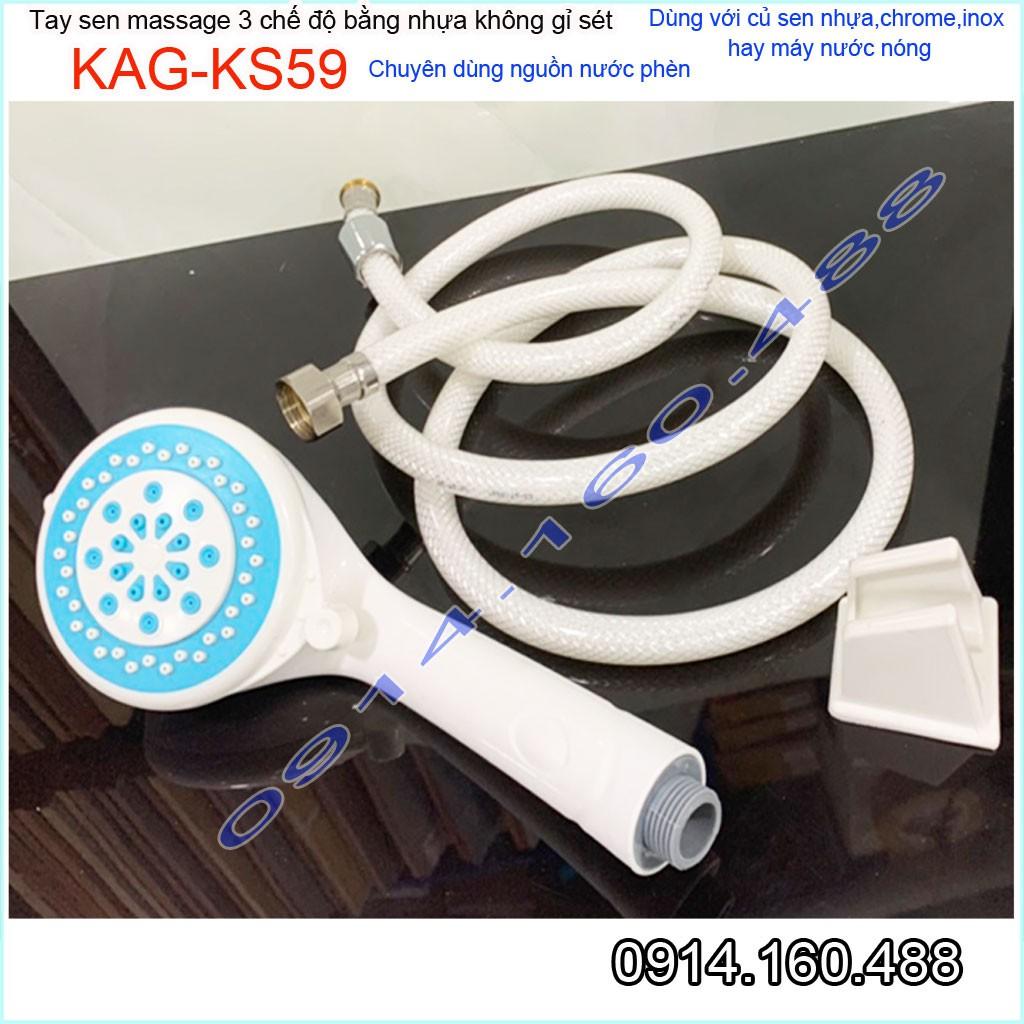 Vòi sen nhựa KAG-KS59 Shower head, trọn bộ bát sen nhựa 100% dùng vùng nước phèn không gỉ séc tia phun nước mạnh sử dụng