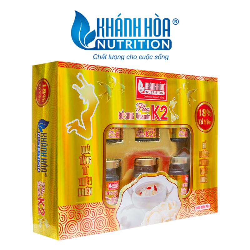 Tổ Yến Chưng Đường Phèn Bổ Sung Vitamin K2 Khánh Hòa Nutrition 18% Tổ Yến - Hộp 6 lọ x 70ml