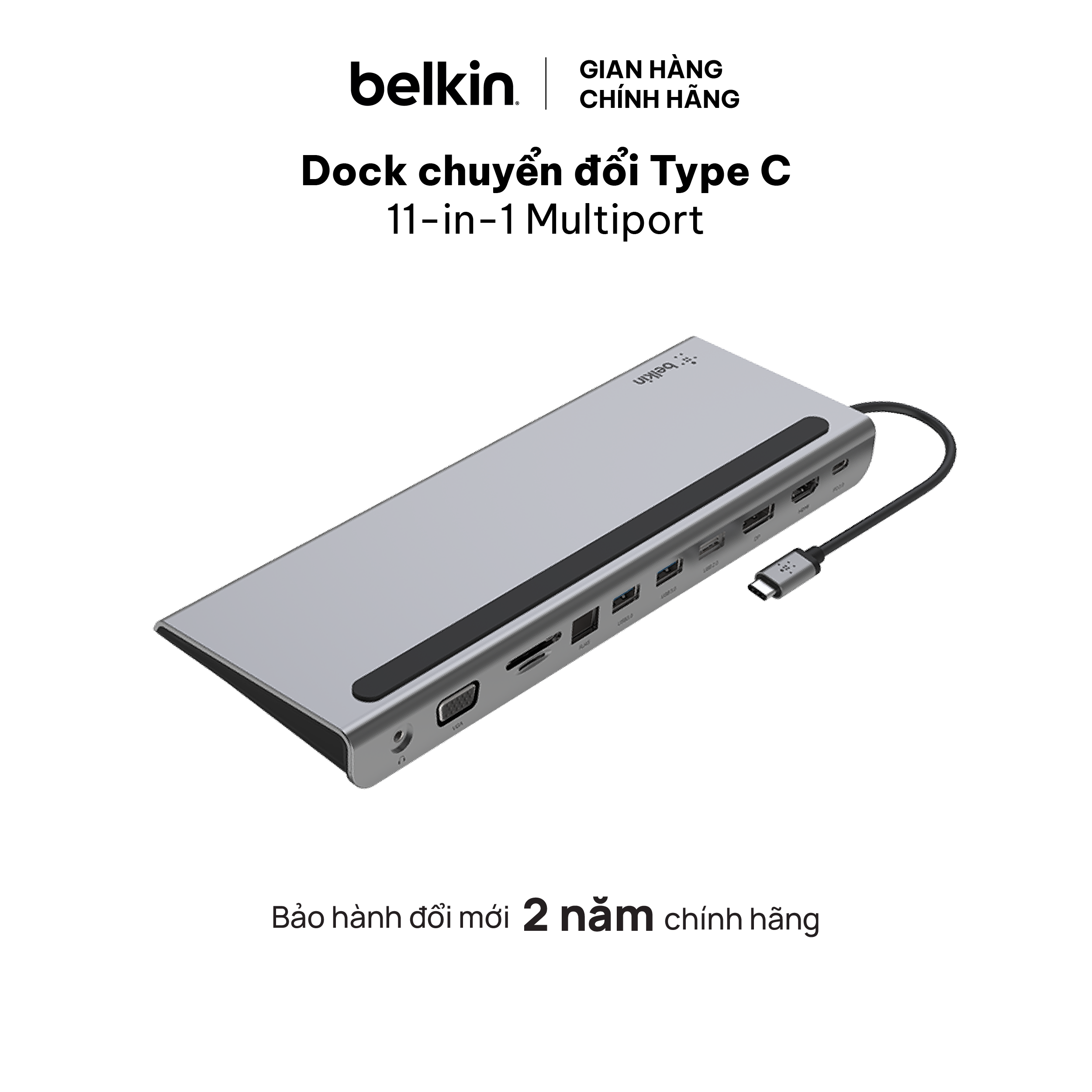 Dock chuyển đổi USB type C 11-in-1 Multiport Belkin - Hàng chính hãng