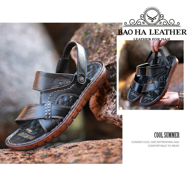 Dép nam quai ngang da bò thật cao cấp BHD8688 Dép quai hậu nam