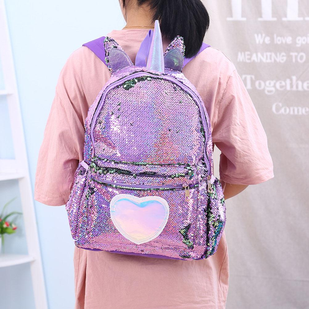 Kim sa lấp lánh Kỳ Lân Ba Lô Cô Gái Trẻ Em Học Túi Trẻ Em SCHOOLBAGS Dành Cho Thiếu Niên Trái Tim Đáng Yêu Giày Du Lịch