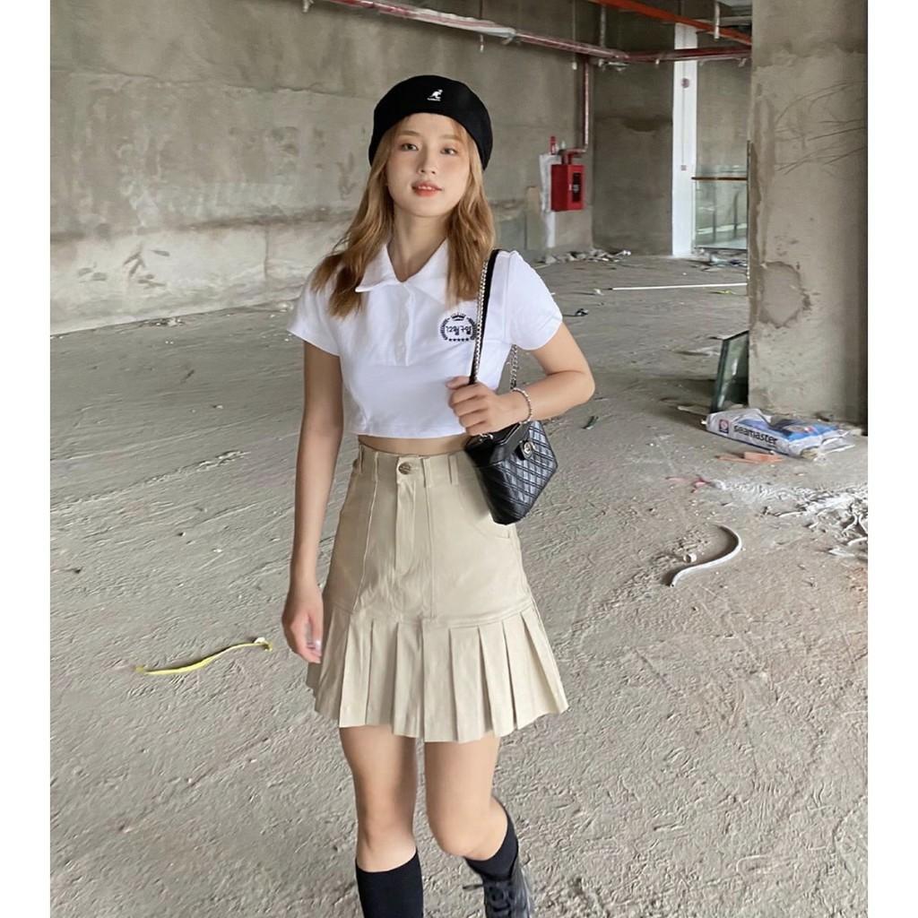 Áo Croptop Nữ Cổ Trụ Thêu HOJI Dáng Ôm Ulzzang