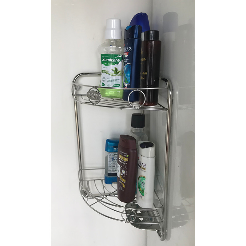 Kệ góc nhà tắm 2 tầng có khay để xà phòng - inox cao cấp HTD-KGT04B