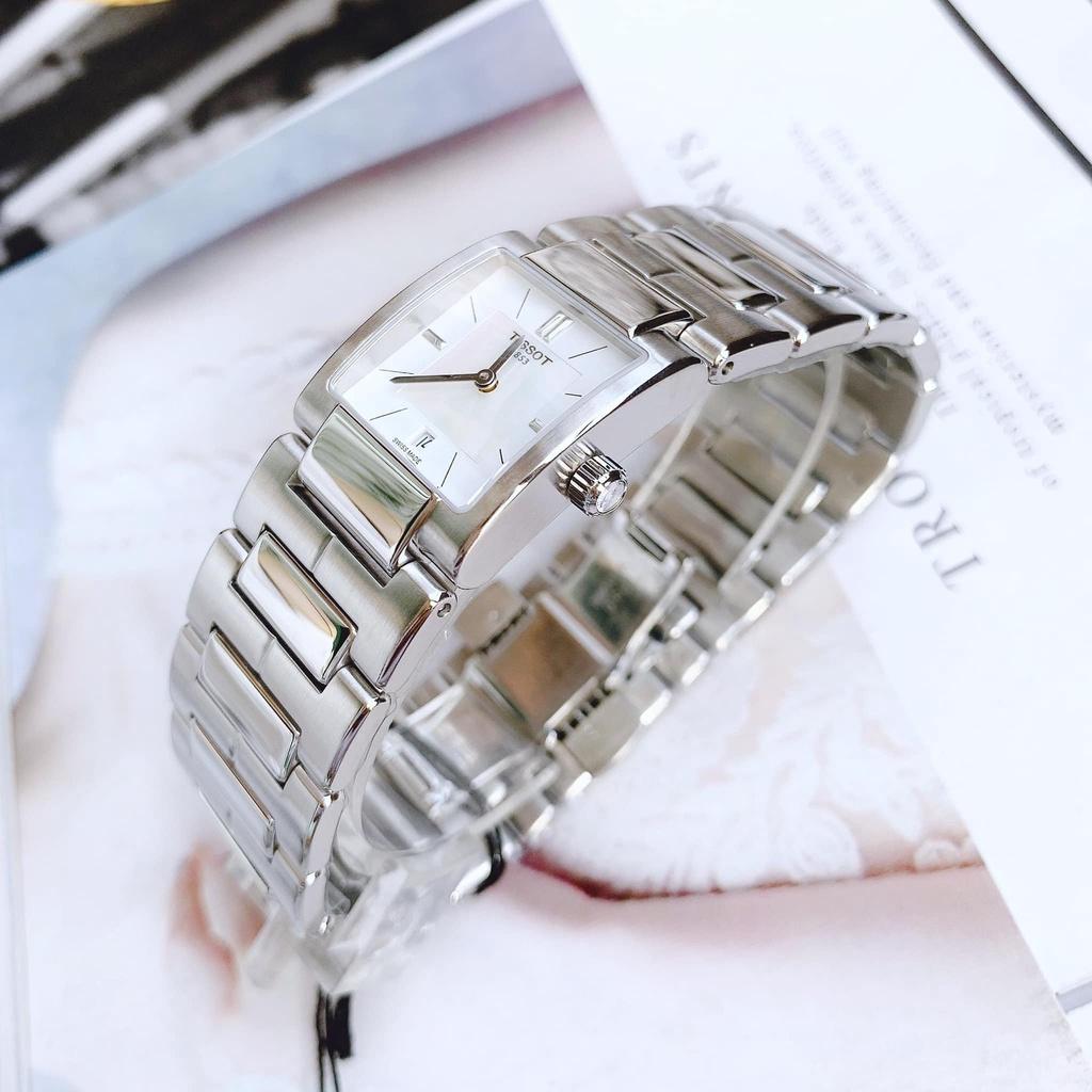 Đồng Hồ Nữ  T0903101111100 vuông nữ dây kim loại mặt khảm trai trắng (Size 23x31.6mm)