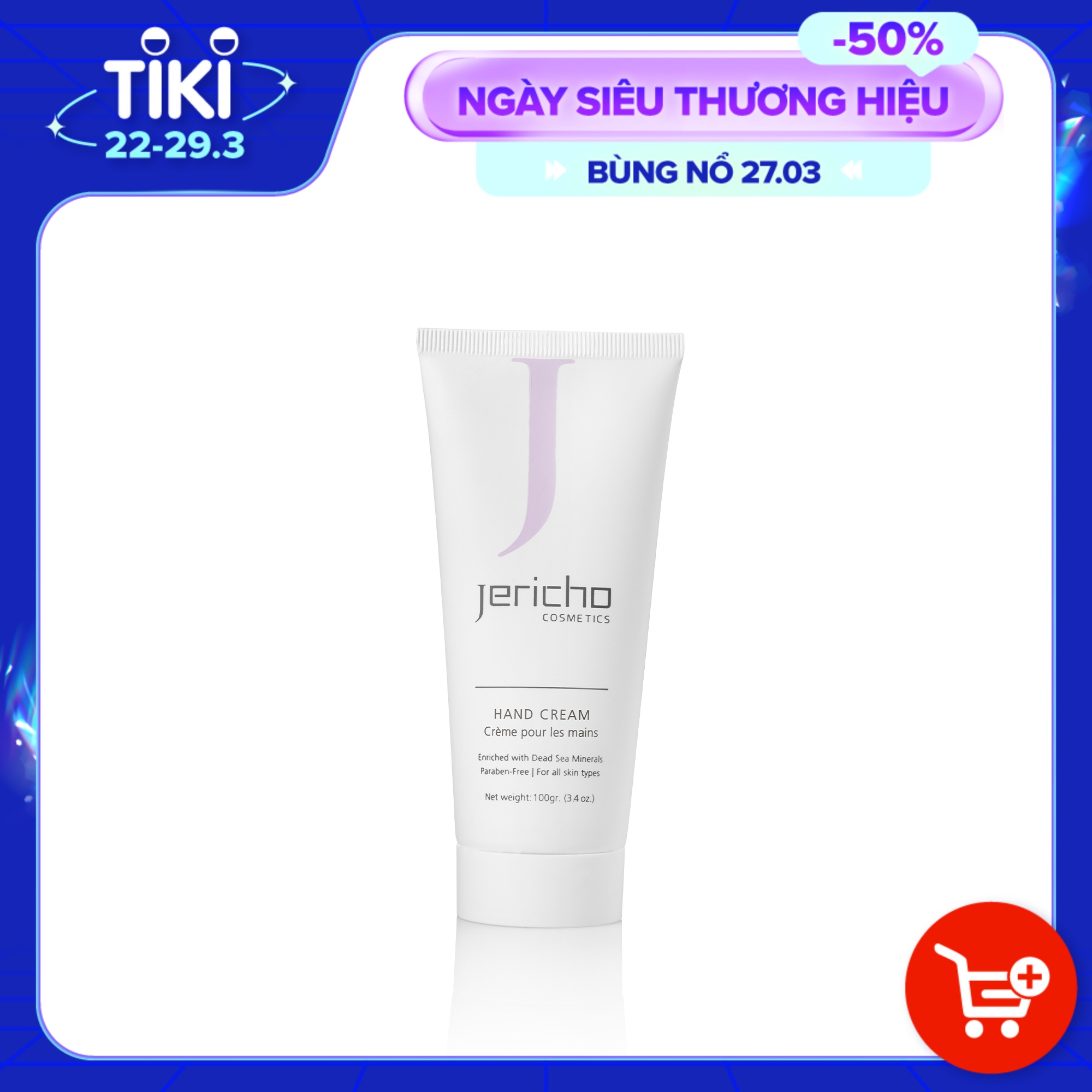 Kem dưỡng da tay từ các Khoáng Chất Biển Chết Jericho Hand Cream, Sản phẩm dạng kem mềm nhẹ dễ dàng hấp thụ nhanh chóng trên da - 100gr Giúp dưỡng ẩm và làm mềm mịn da tay.