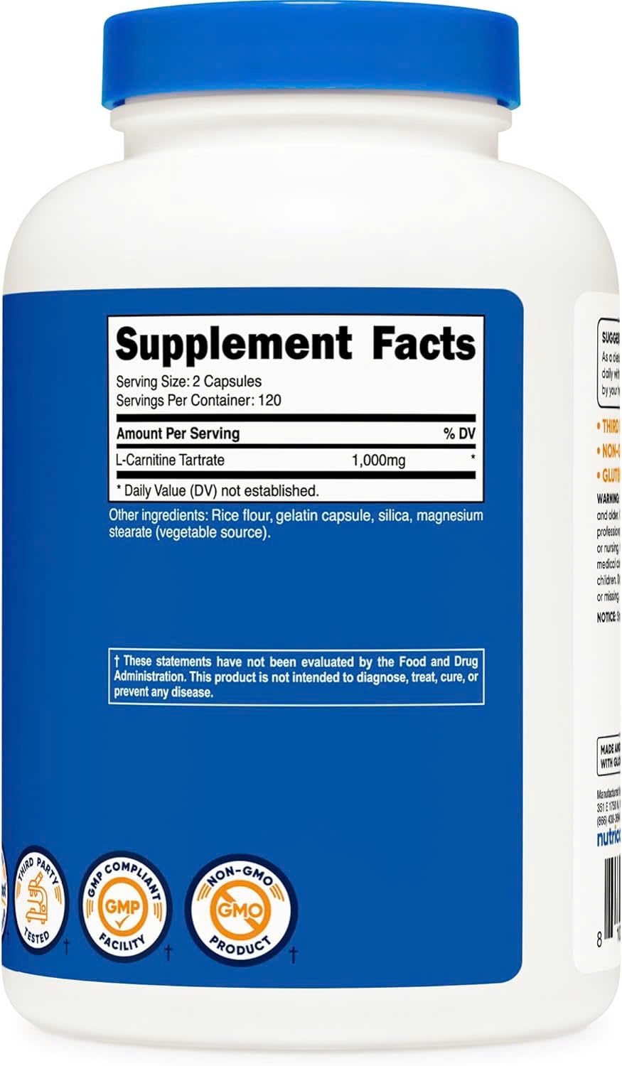 Viên Uống Giảm Mỡ Nutricost L-Carnitine Tartrate (1000mg), Hỗ Trợ Đốt Mỡ, Bổ Sung Năng Lượng