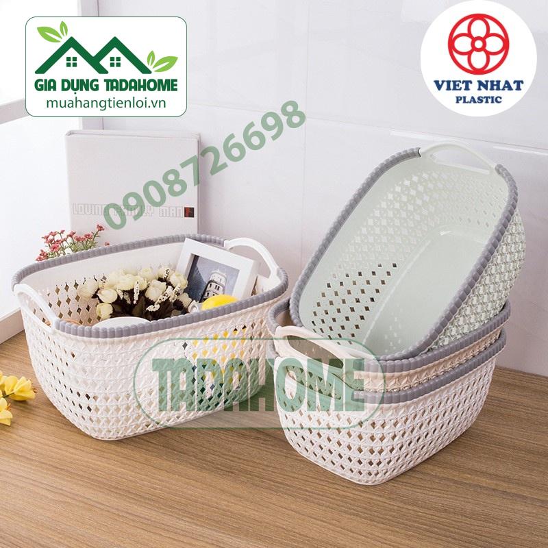 Giỏ nhựa đựng đồ đan hoa có tay cầm 3377 Việt Nhật - TADAHOME