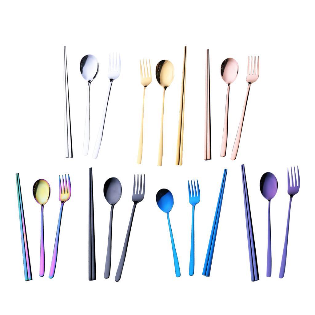 Stainless Steel Flatware Chopsticks Fork Spoon Set, Travel Cutlery Set