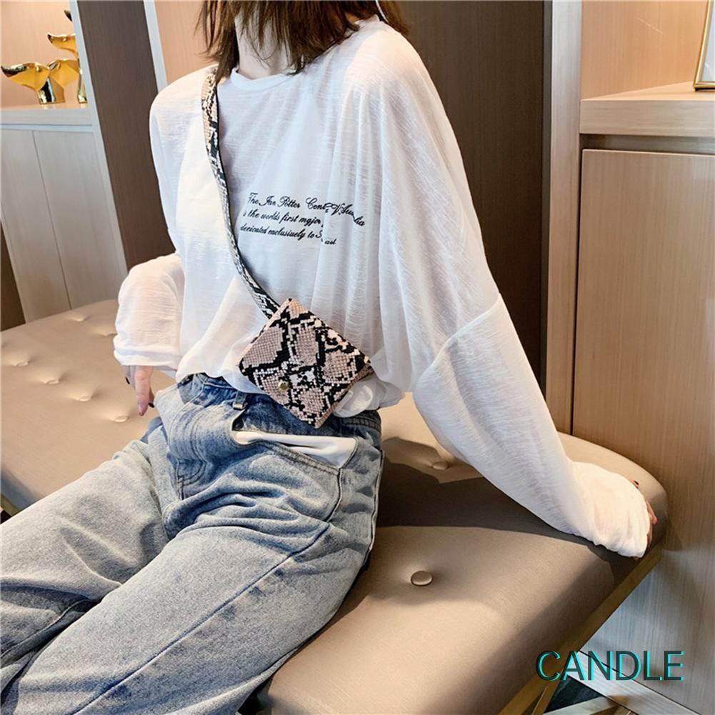 Túi đeo chéo mini bằng da phong cách cổ điển in họa tiết da rắn cho nữ
