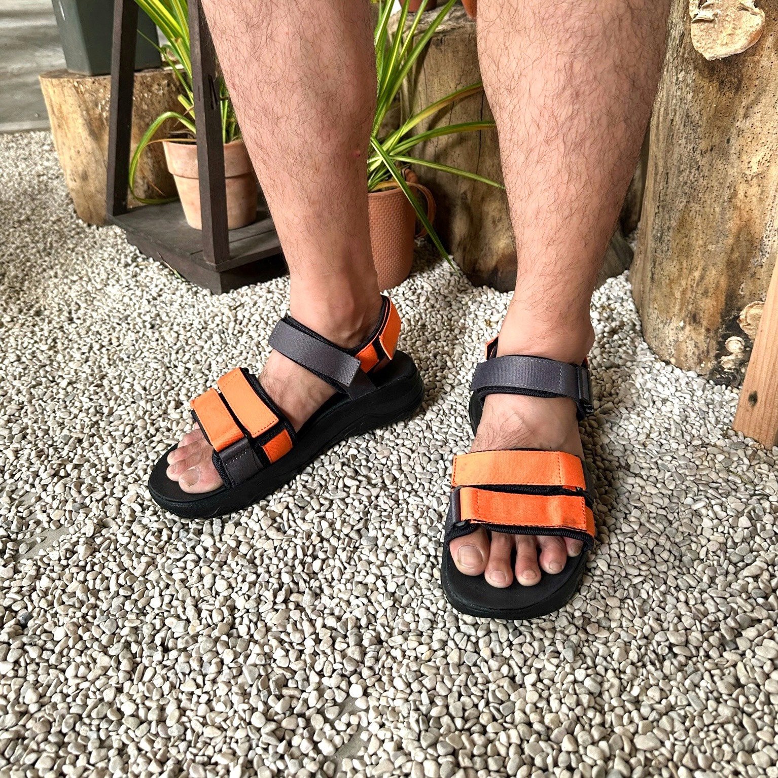 Giày Sandal Nam Nữ Unisex The BiLy Quai Ngang Dây Dù Đế IP Siêu Êm Nhẹ Màu Xám Cam-BL05