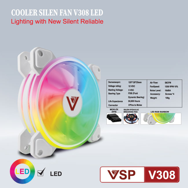 Fan Case VSP V308 12cm LED RGB (không đồng bộ Hub) - Hàng chính hãng TECH VISION phân phối