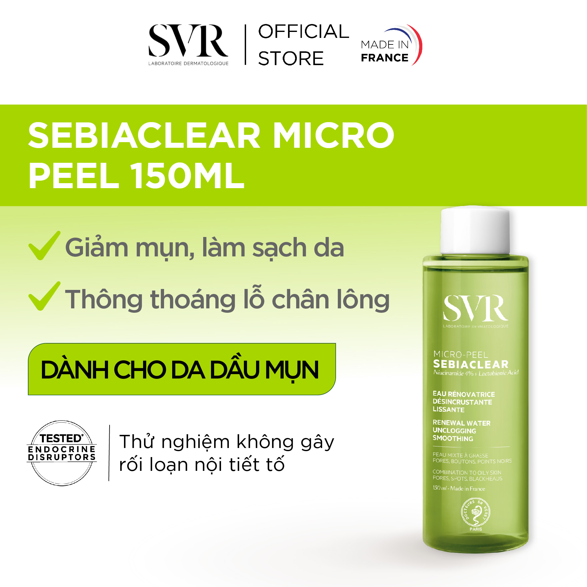 Nước cân bằng da dành cho da dầu, mụn SVR Sebiaclear Micro Peel 150ml