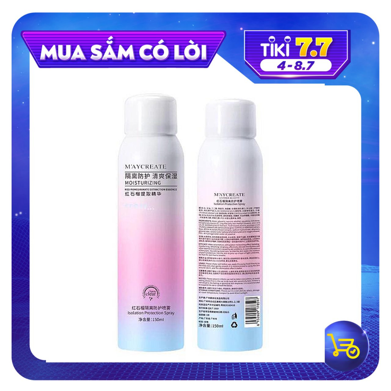 Xịt chống nắng MayCreate nâng tone,chống nước 150ml